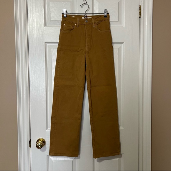Levi's Ribcage High-Waist Straight Leg Ankle Denim Jeans Mustard Brown - W25 L27 - Picture 4 of 16